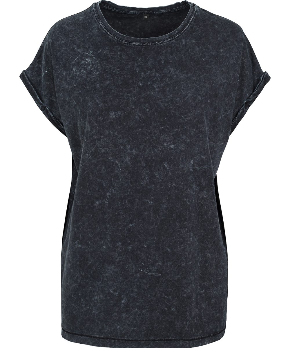 Black Women's acid washed extended shoulder tee