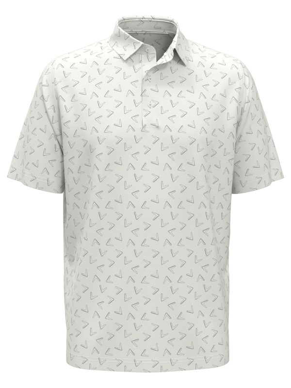 Bright White All-over large chev printed polo