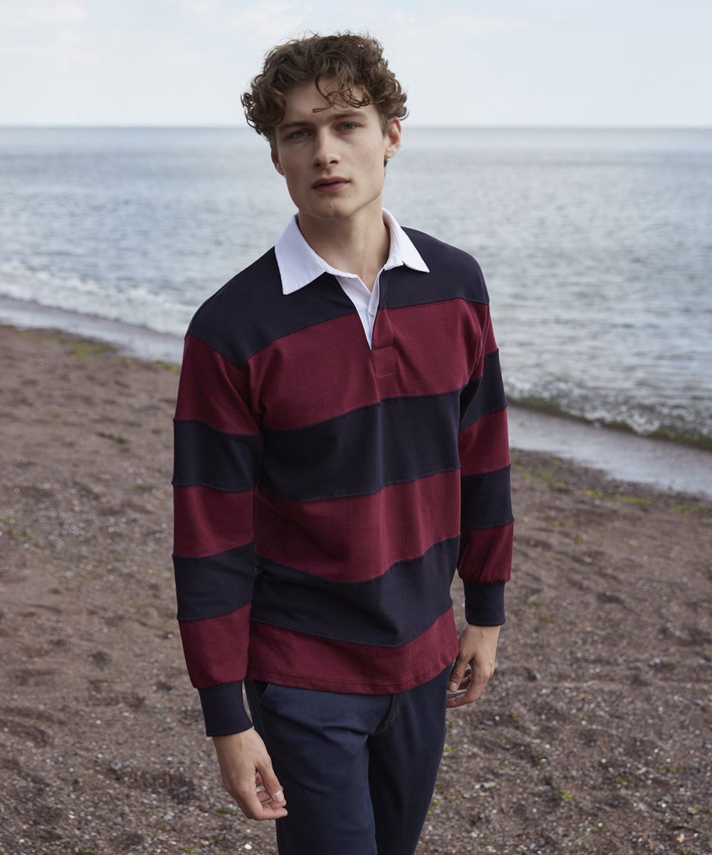 Sewn stripe long sleeve rugby shirt