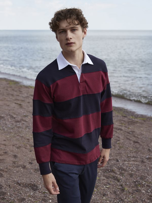 Sewn stripe long sleeve rugby shirt