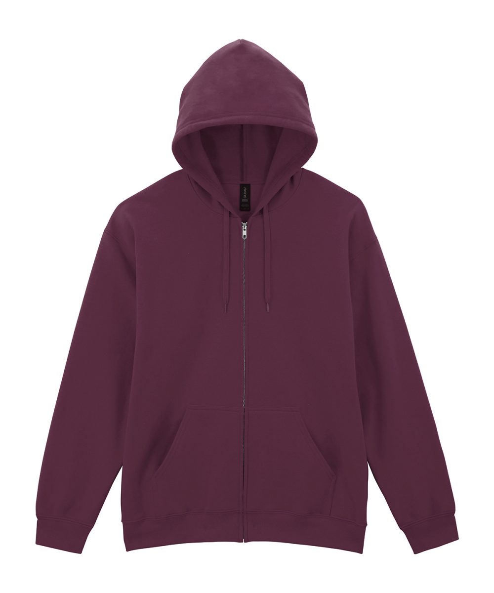 Maroon Softstyle™ midweight fleece adult full-zip hooded sweatshirt