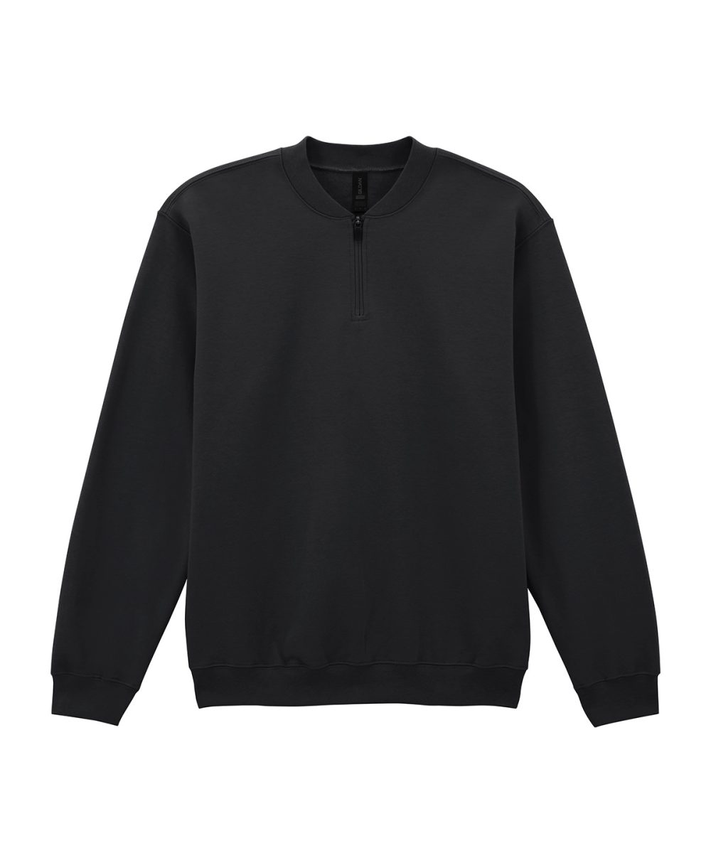 Black Softstyle™ midweight adult fleece 1/4-zip sweatshirt