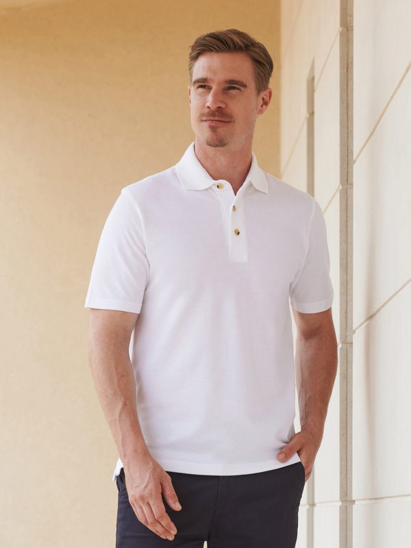 Classic cotton piqué polo with stand-up collar