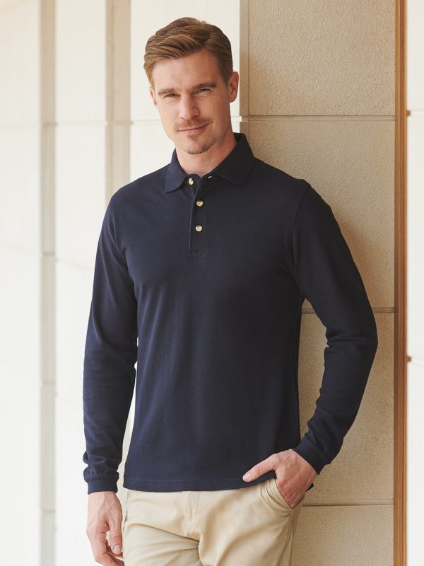 Long sleeve cotton polo shirt