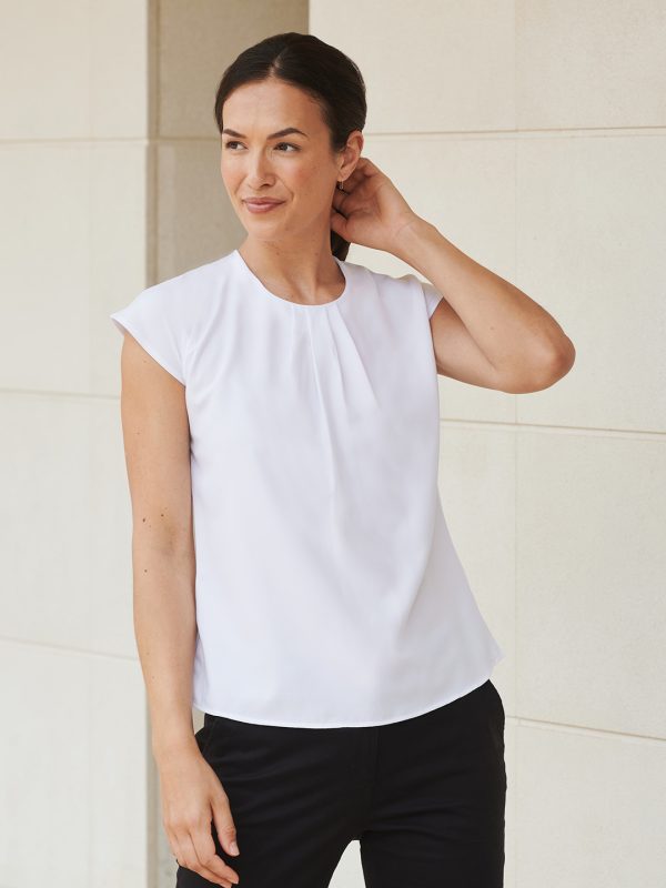 Women's pleat front short sleeve blouse