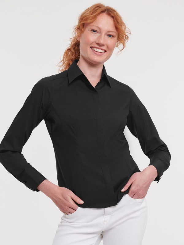 Women's long sleeve polycotton easycare fitted poplin shirt