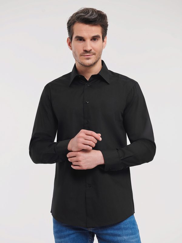 Long sleeve polycotton easycare fitted poplin shirt