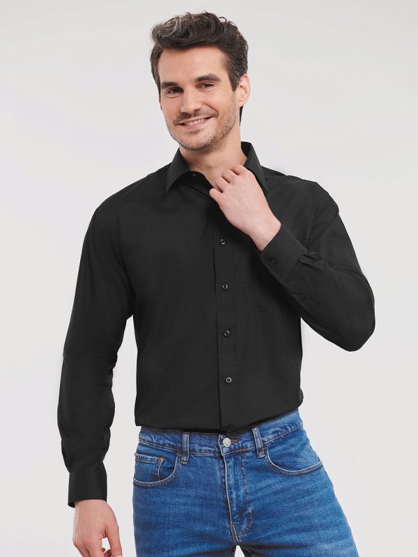 Long sleeve polycotton easycare poplin shirt