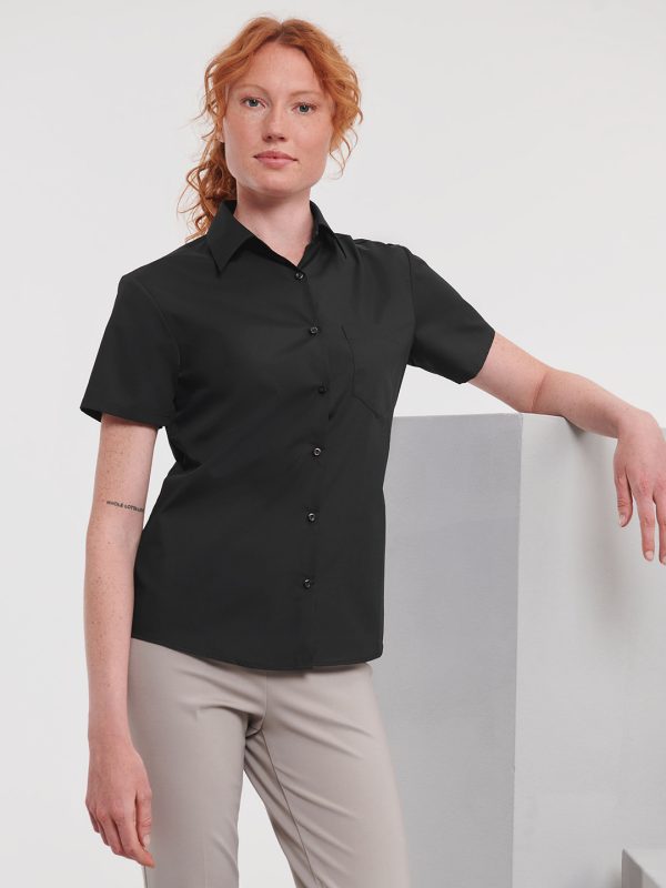 Women's short sleeve polycotton easycare poplin shirt