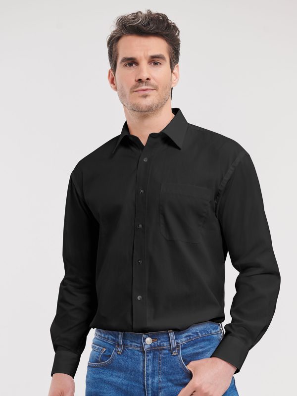 Long sleeve pure cotton easycare poplin shirt