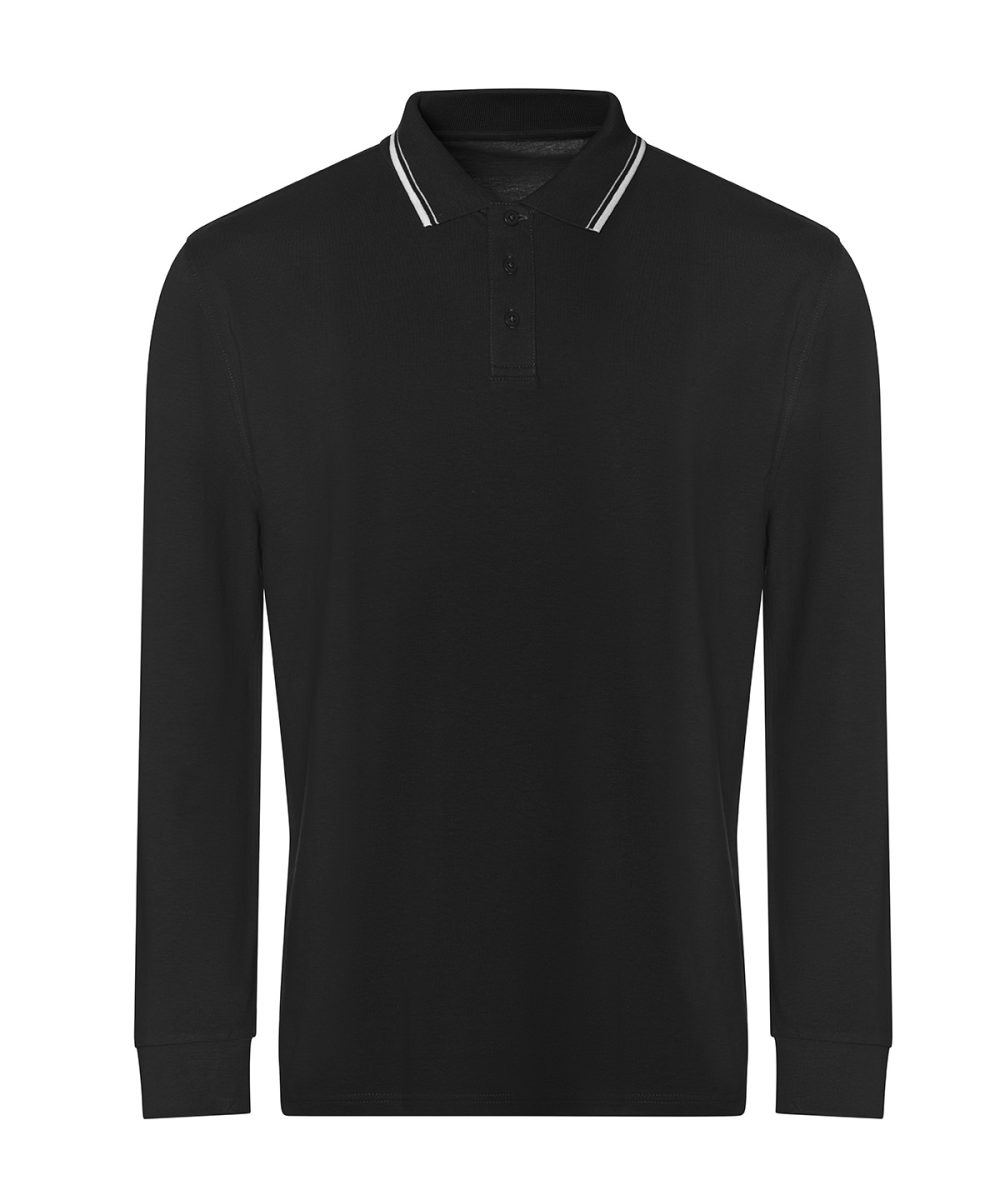 Deep Black/White Long sleeve tipped 100 polo