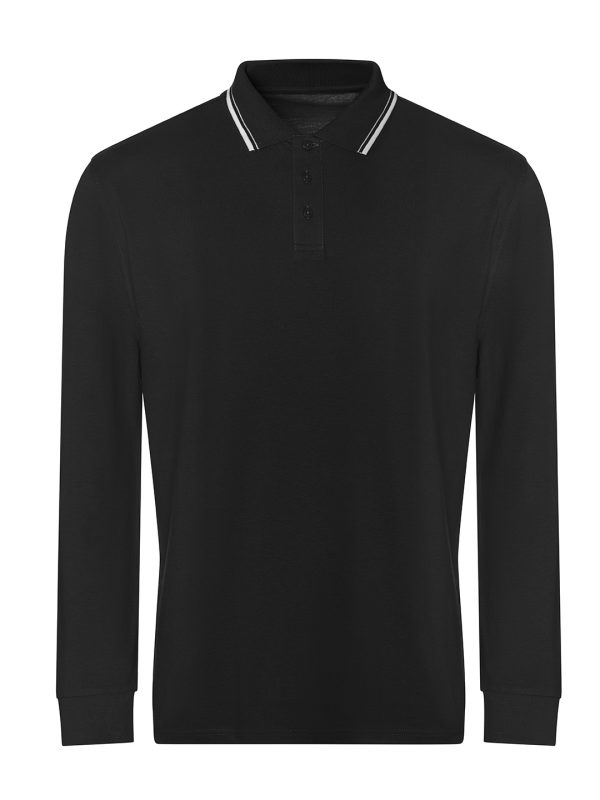 Deep Black/White Long sleeve tipped 100 polo