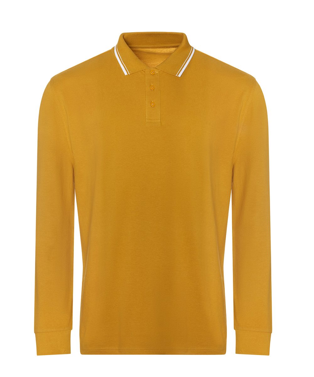 Mustard/White Long sleeve tipped 100 polo