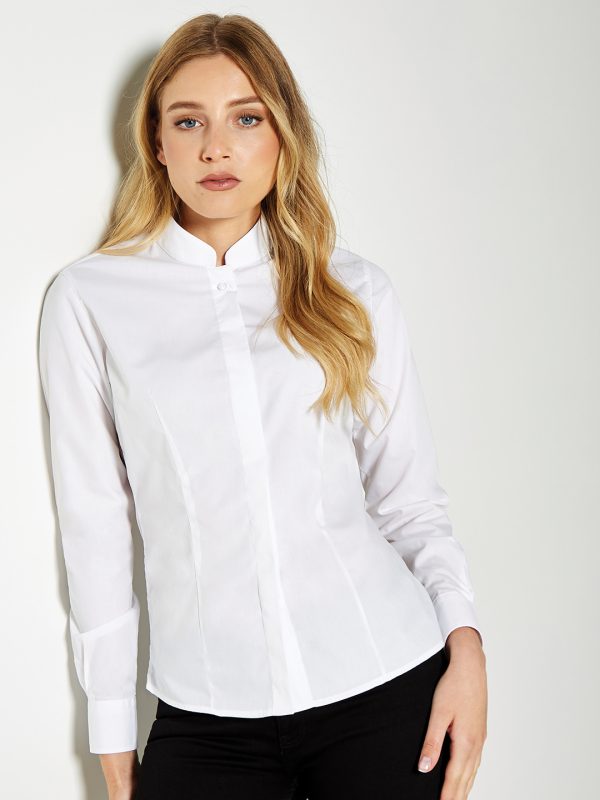 Women's mandarin collar shirt long-sleeved (tailored fit)