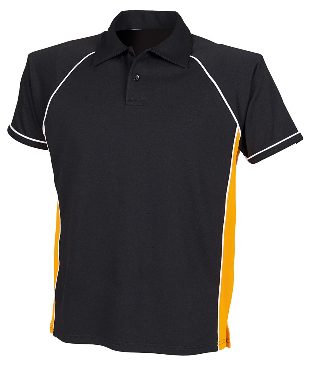 Black/Amber/White Piped performance polo