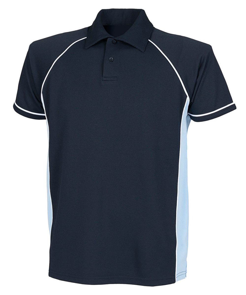 Navy/Sky/White Piped performance polo