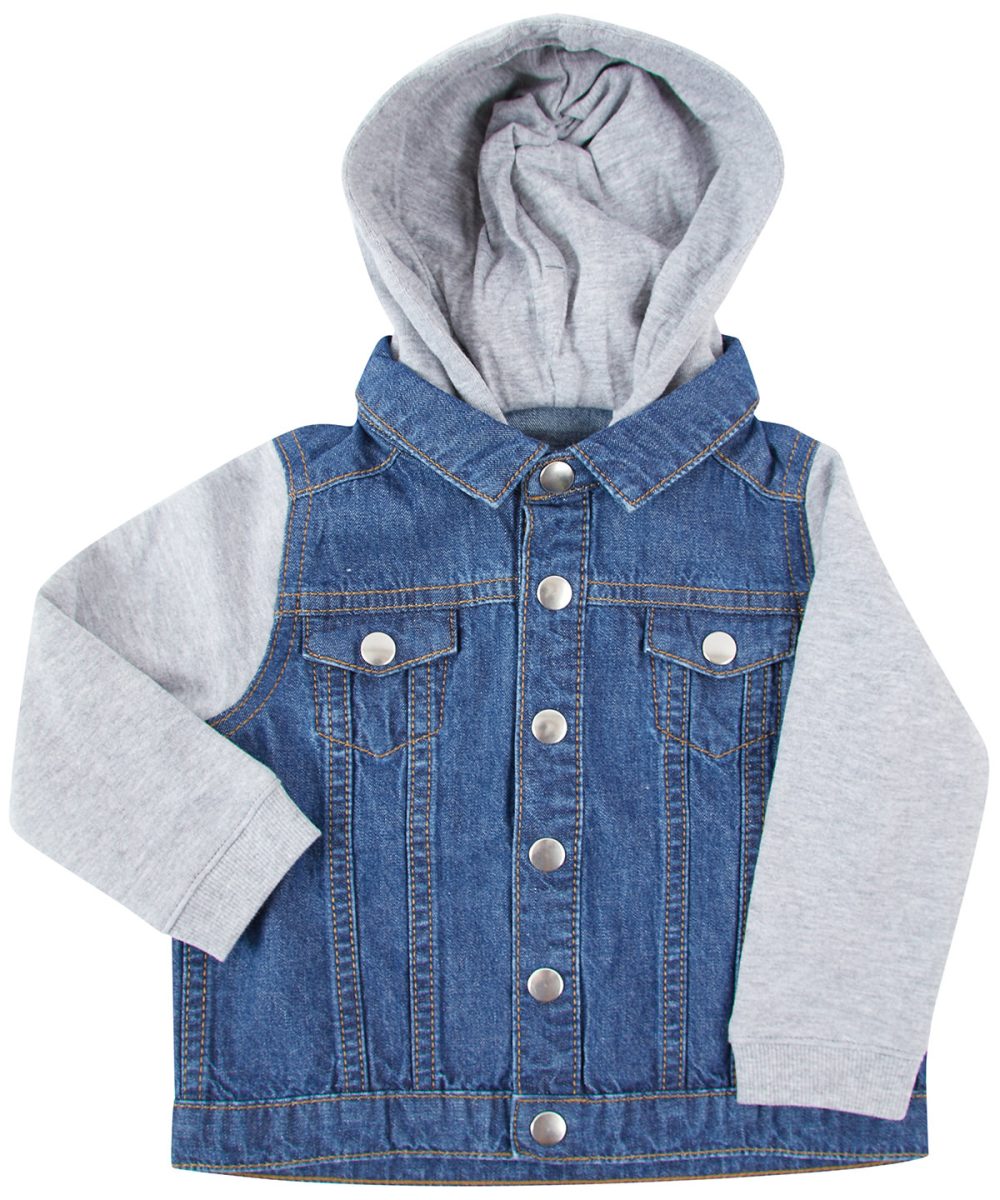 Blue Denim jacket with fleece hood and sleeves