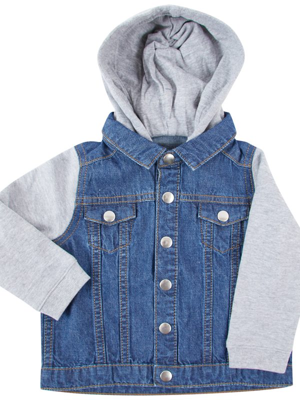 Blue Denim jacket with fleece hood and sleeves