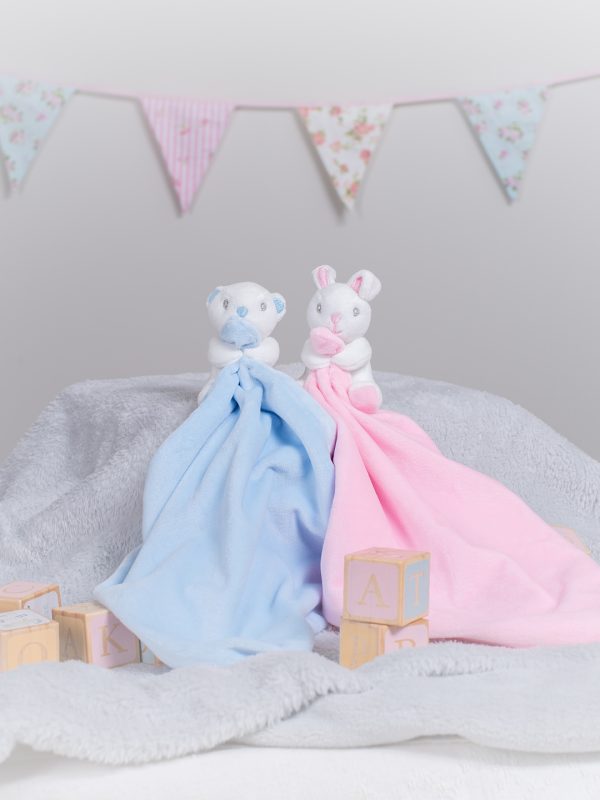 Baby animal comforter with rattle