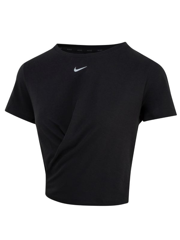 Black/Reflective Silver Women’s Nike One Luxe Dri-FIT short sleeve standard twist top