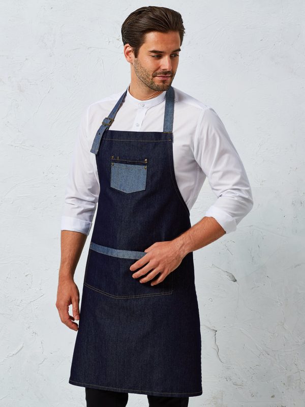 Domain contrast denim bib apron