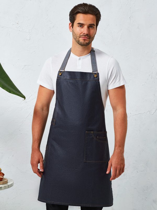 District waxed-look denim bib apron