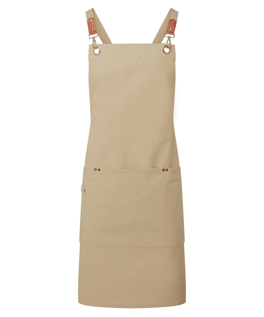 Khaki Clip ‘n’ Clasp cross-back bib apron