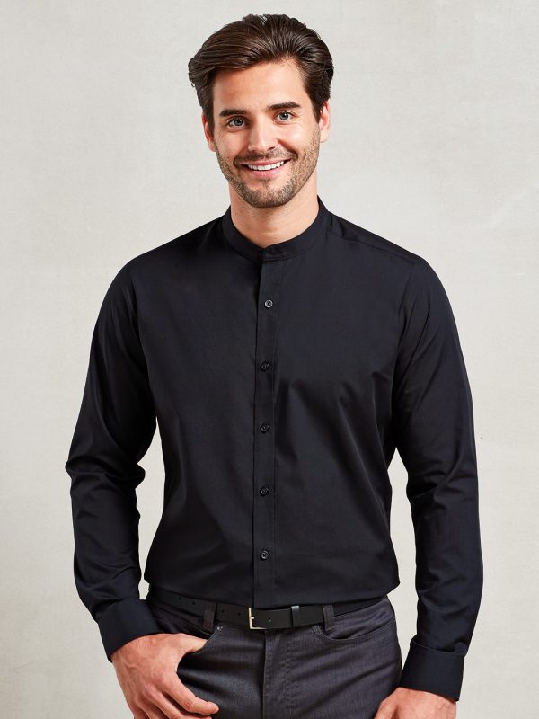 Banded collar grandad long sleeve shirt