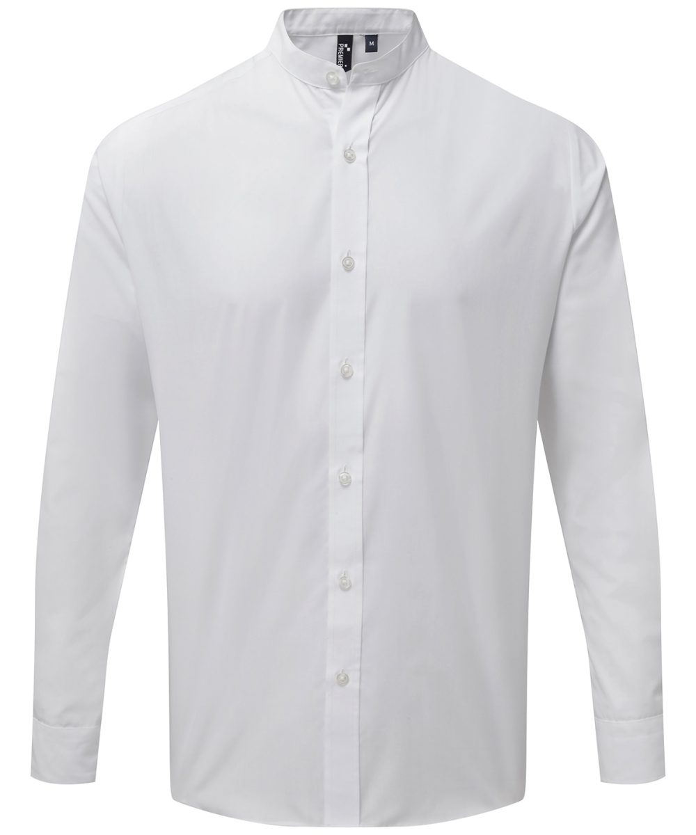 White Banded collar grandad long sleeve shirt