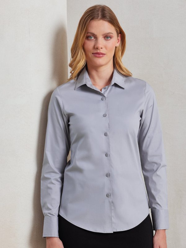 Women's stretch fit cotton poplin long sleeve blouse