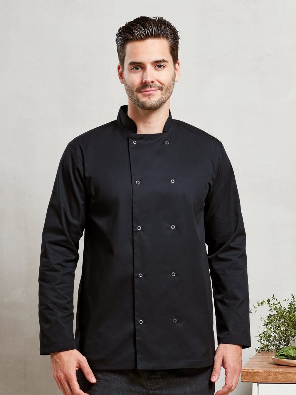 Studded front long sleeve chef's jacket