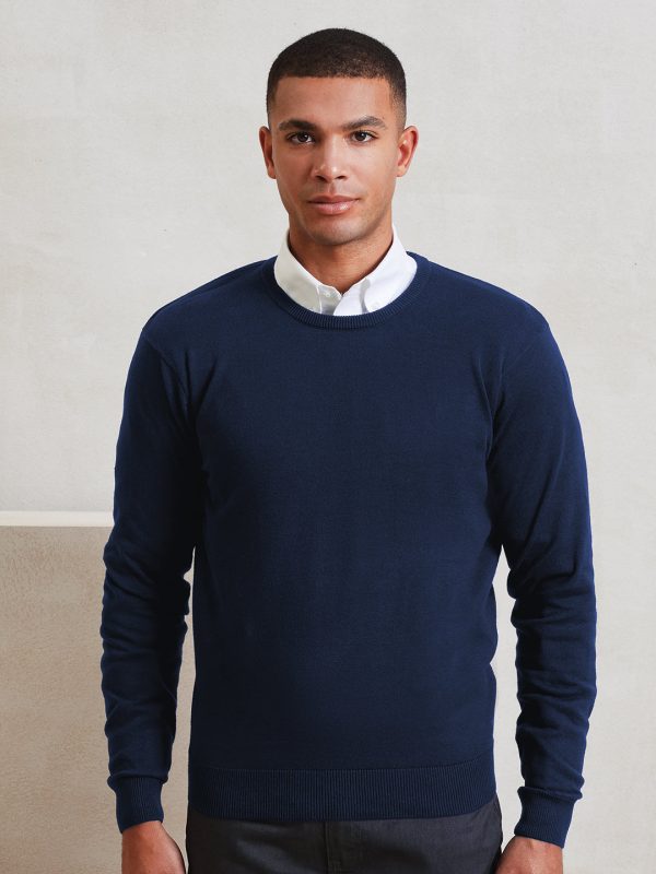 Crew neck cotton-rich knitted sweater