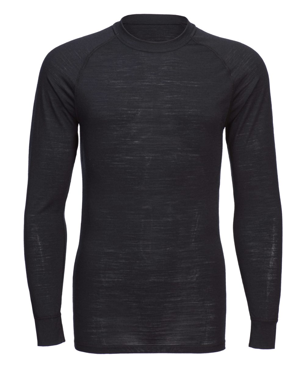 Black Merino wool crew neck long sleeve top