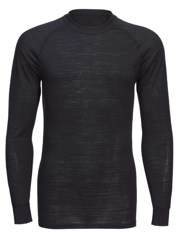 Black Merino wool crew neck long sleeve top