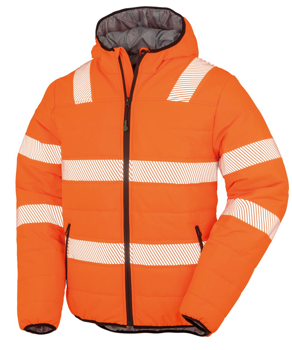 Fluorescent Orange Recycled ripstop padded safety jacket