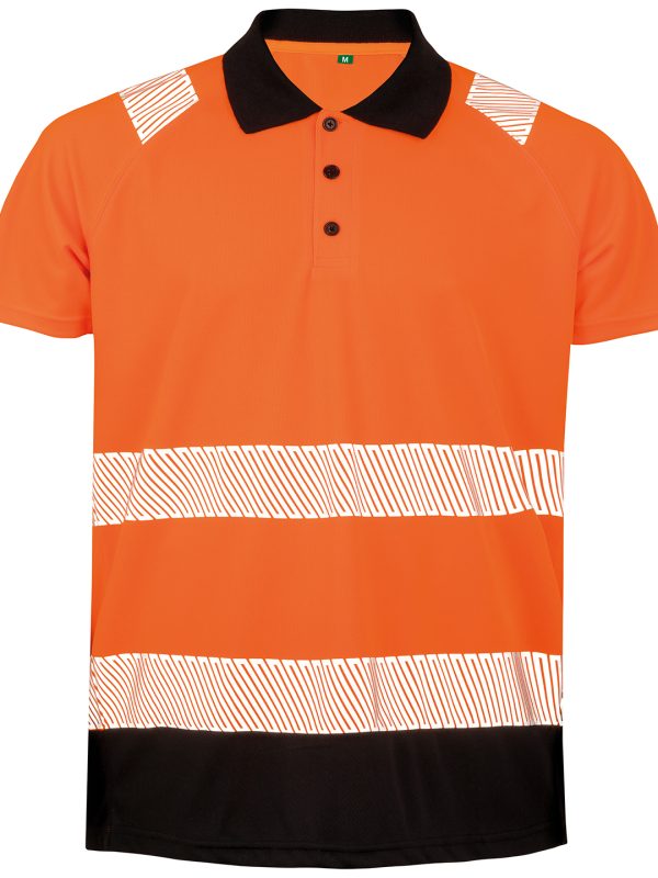 Fluorescent Orange/Black* Recycled safety polo