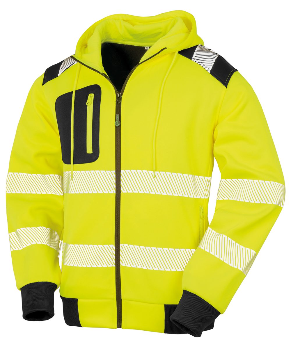 Fluorescent Yellow/Black Recycled robust zipped safety hoodie