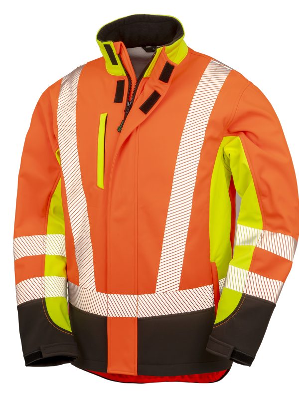 Fluorescent Yellow/Fluorescent Orange/Black Recycled 3-layer printable 3-tone safety softshell