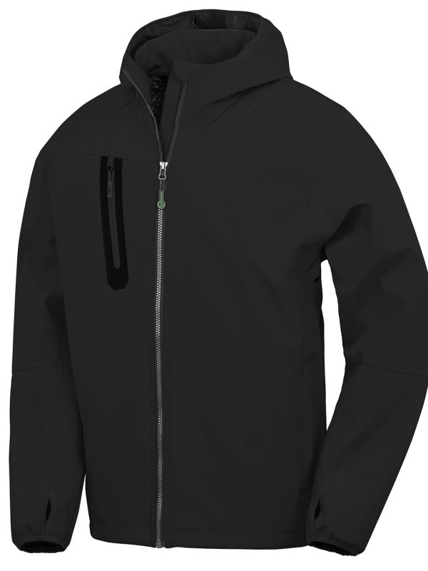 Black/Black 3-layer recycled printable casual hooded softshell