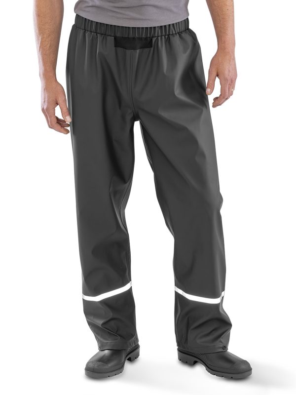 Prism PU waterproof trousers with reflective bands and recycled backing