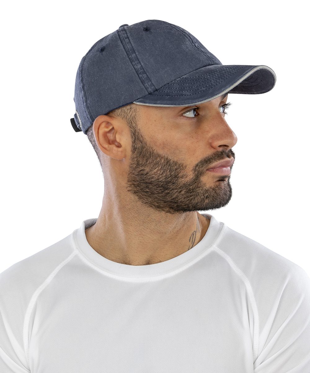 Washed fine line cotton cap with sandwich peak