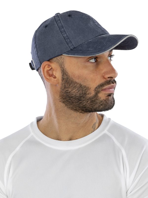 Washed fine line cotton cap with sandwich peak