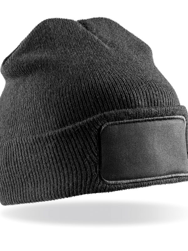 Black Recycled double knit printers beanie