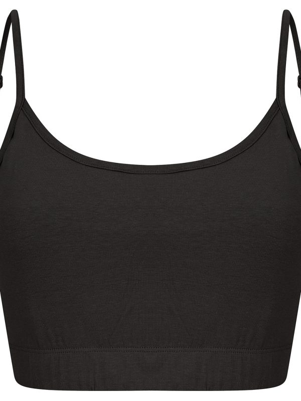 Black Women's sustainable fashion cropped cami top with adjustable straps