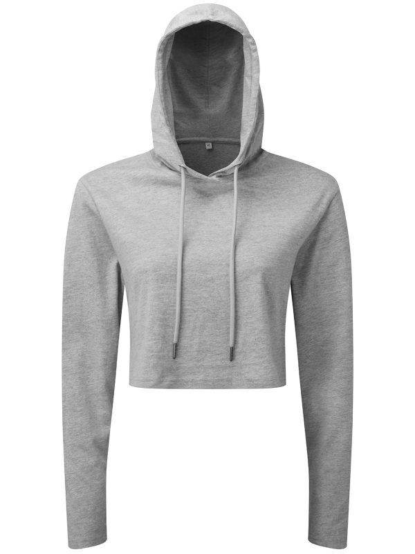 Heather Grey Women's TriDri® cropped hooded long sleeve t-shirt