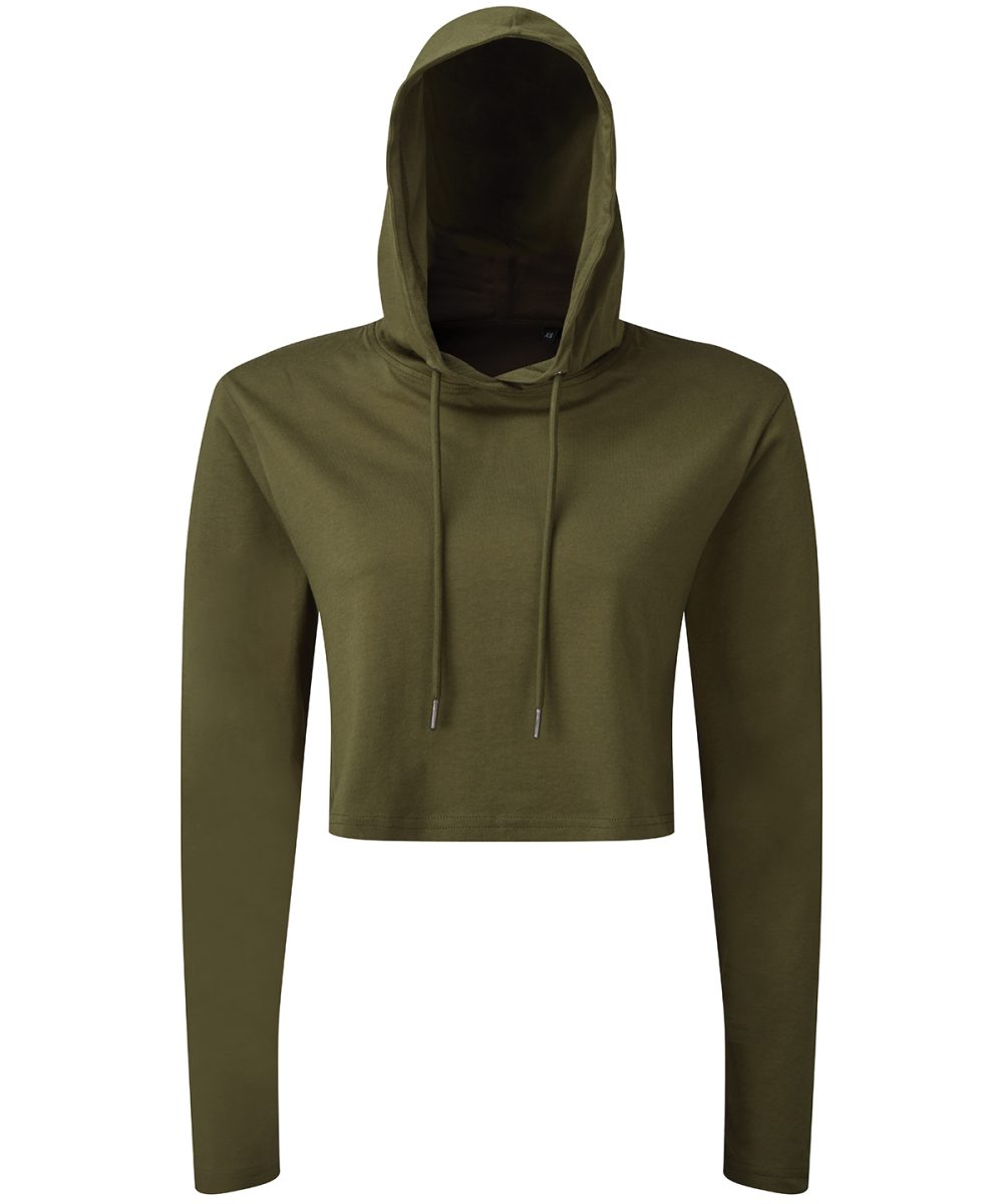 Olive Women's TriDri® cropped hooded long sleeve t-shirt