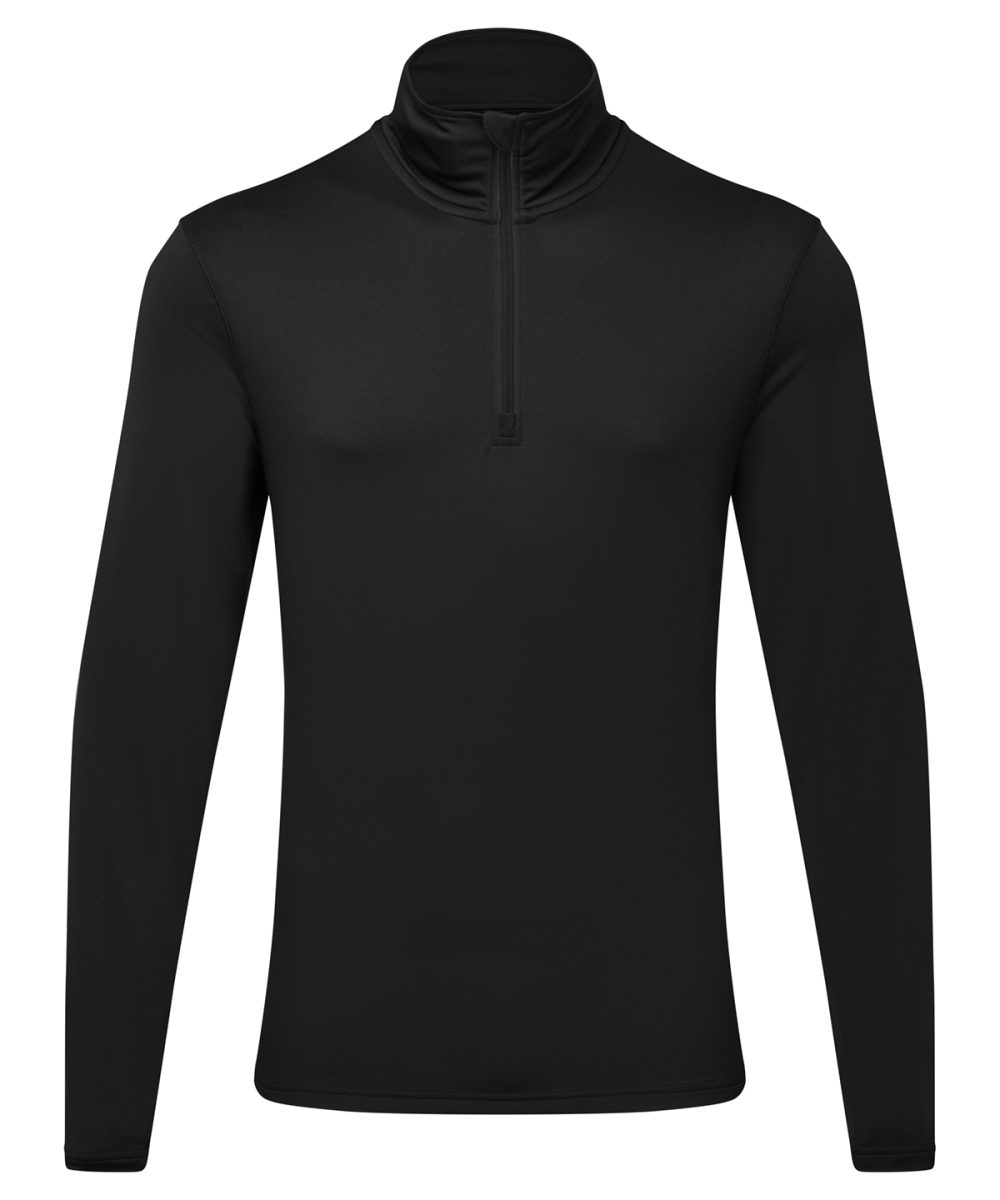 Black/Black TriDri® recycled long sleeve brushed back ¼ zip top