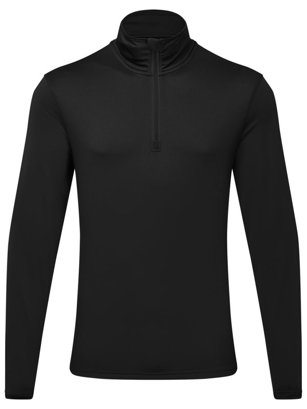 Black/Black TriDri® recycled long sleeve brushed back ¼ zip top