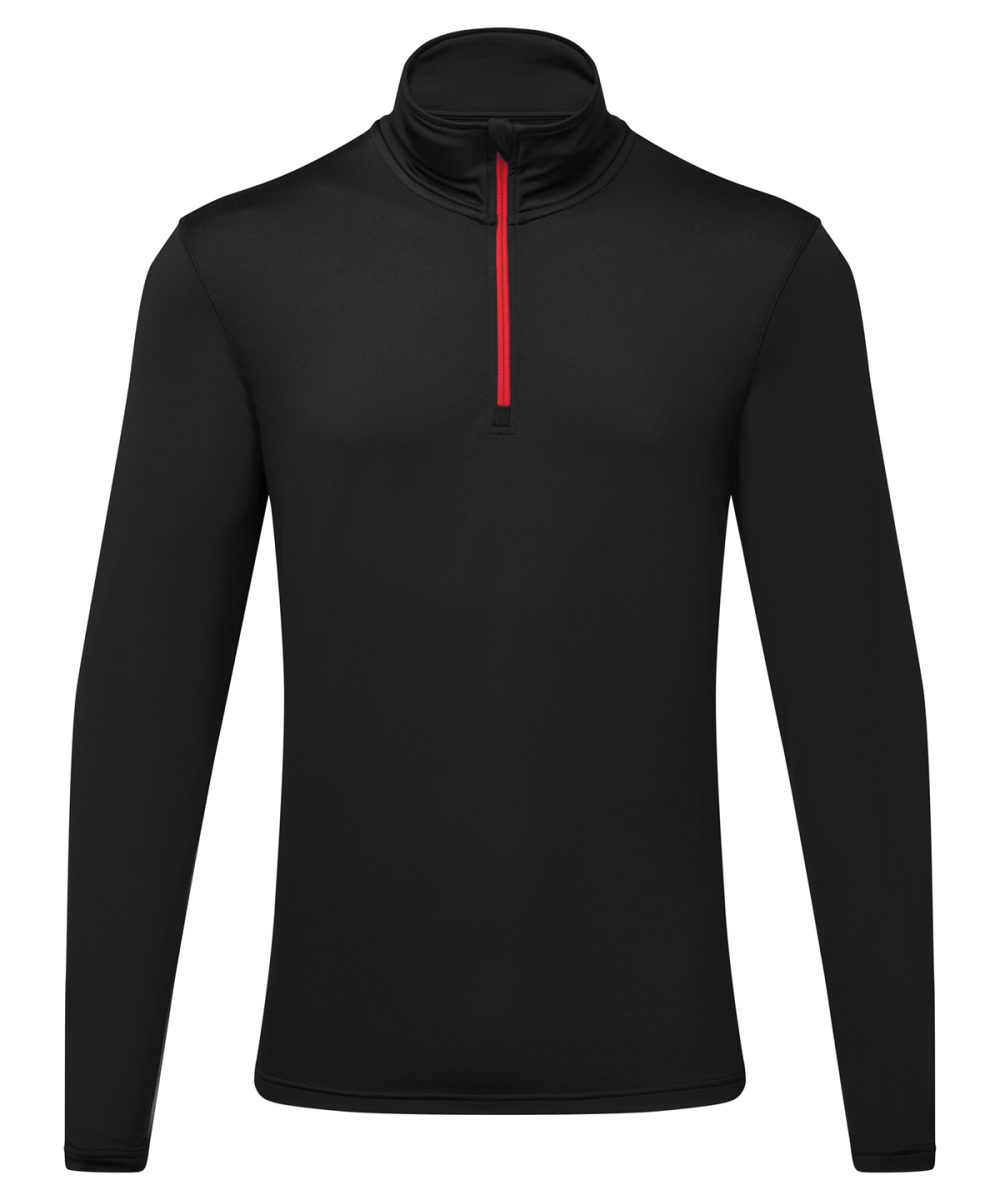 Black/Red TriDri® recycled long sleeve brushed back ¼ zip top