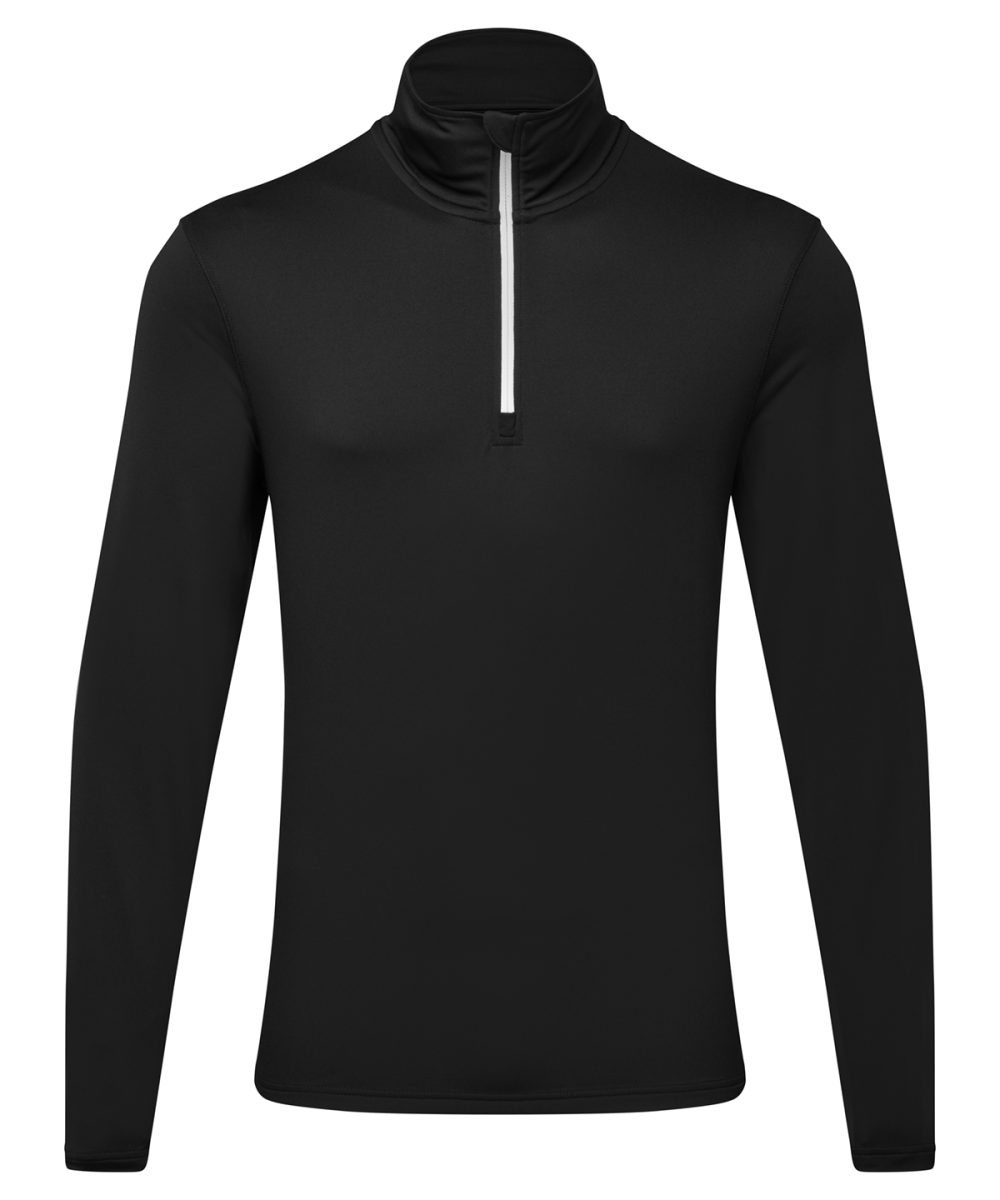 Black/White TriDri® recycled long sleeve brushed back ¼ zip top